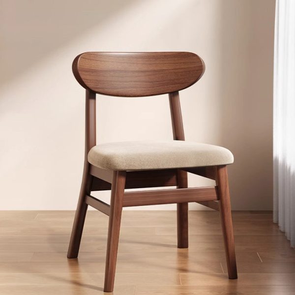 Modern Minimalist Cotton Linen Leather Solid Wood Curved Dining Chair With Backrest For Dining Room - Image 18