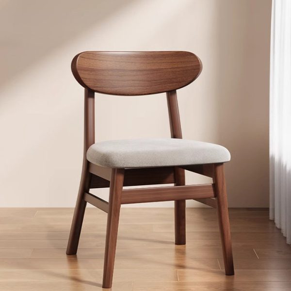Modern Minimalist Cotton Linen Leather Solid Wood Curved Dining Chair With Backrest For Dining Room - Image 19