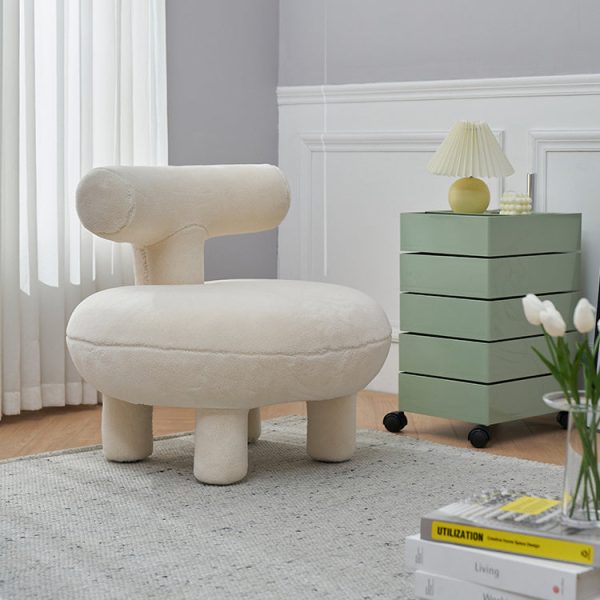 Contemporary Creative Lambswool Solid Wood Curved Round Kids Accent Chair With Backrest For Living Room - Image 13