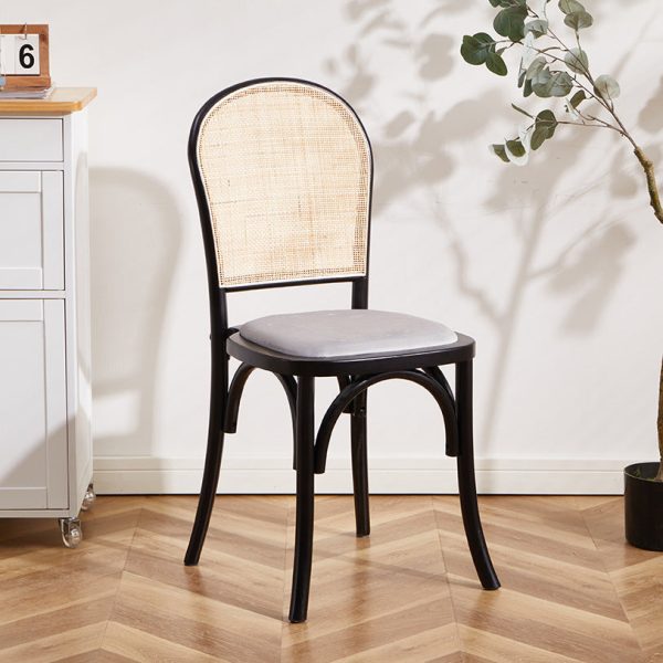 Contemporary Scandinavian Rattan Solid Wood Oval Square Dining Chair With Backrest For Dining Room - Image 8