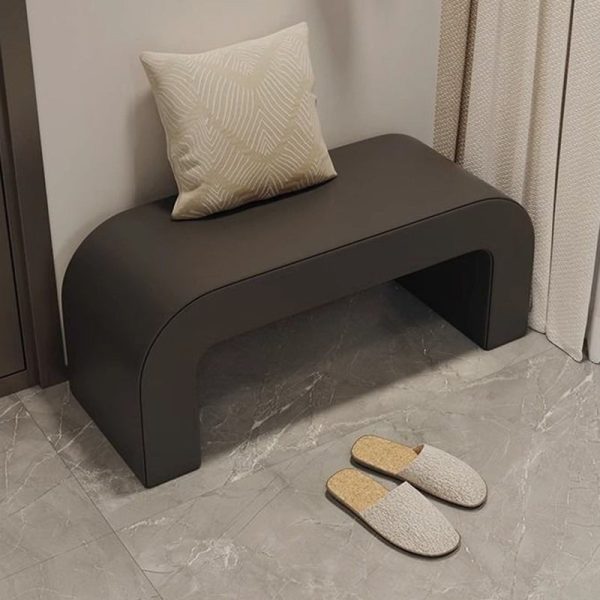 Contemporary Creative PU Leather Wood Rounded Rectangular Footstool Bench For Living Room - Image 3