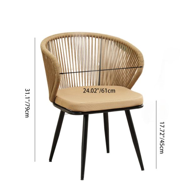 Traditional Chinese Rattan Cotton Metal Hollow Semi-Round Accent Chair With Backrest For Living Room - Image 5
