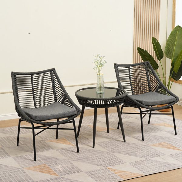Traditional Chinese Rattan Cotton Metal Hollow Semi-Round Accent Chair With Backrest For Living Room - Image 3