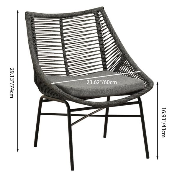 Traditional Chinese Rattan Cotton Metal Hollow Semi-Round Accent Chair With Backrest For Living Room - Image 4