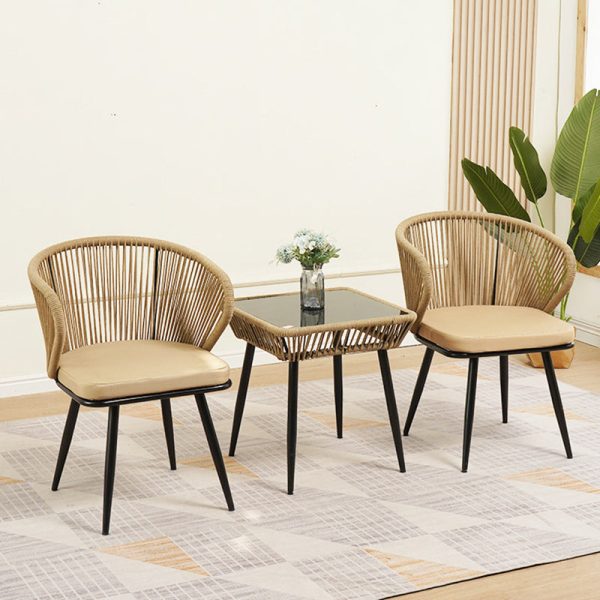 Traditional Chinese Rattan Cotton Metal Hollow Semi-Round Accent Chair With Backrest For Living Room - Image 2