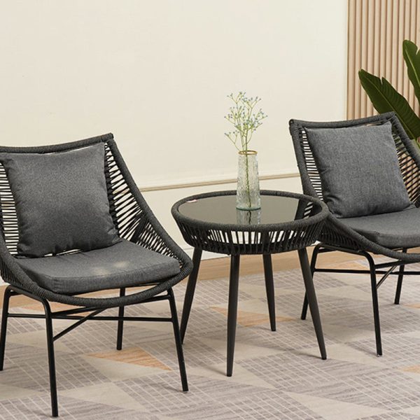 Traditional Chinese Rattan Cotton Metal Hollow Semi-Round Accent Chair With Backrest For Living Room - Image 11