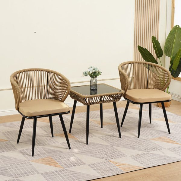 Traditional Chinese Rattan Cotton Metal Hollow Semi-Round Accent Chair With Backrest For Living Room - Image 12