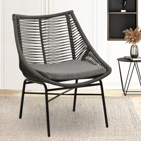 Traditional Chinese Rattan Cotton Metal Hollow Semi-Round Accent Chair With Backrest For Living Room - Image 16