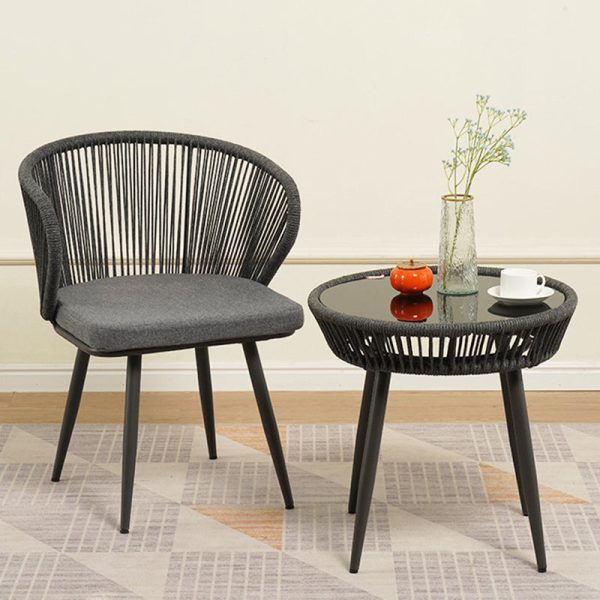 Traditional Chinese Rattan Cotton Metal Hollow Semi-Round Accent Chair With Backrest For Living Room - Image 18
