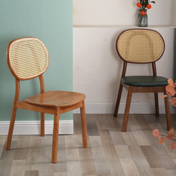 Contemporary Scandinavian Square Rubberwood Rattan Dining Chair Backrest For Dining Room - Image 15
