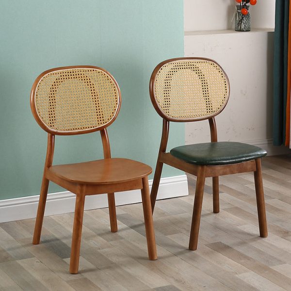 Contemporary Scandinavian Square Rubberwood Rattan Dining Chair Backrest For Dining Room - Image 16