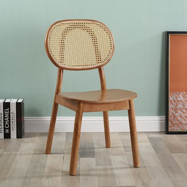 Contemporary Scandinavian Square Rubberwood Rattan Dining Chair Backrest For Dining Room - Image 2