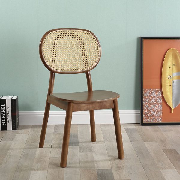 Contemporary Scandinavian Square Rubberwood Rattan Dining Chair Backrest For Dining Room - Image 3