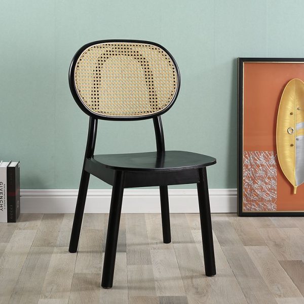 Contemporary Scandinavian Square Rubberwood Rattan Dining Chair Backrest For Dining Room - Image 9