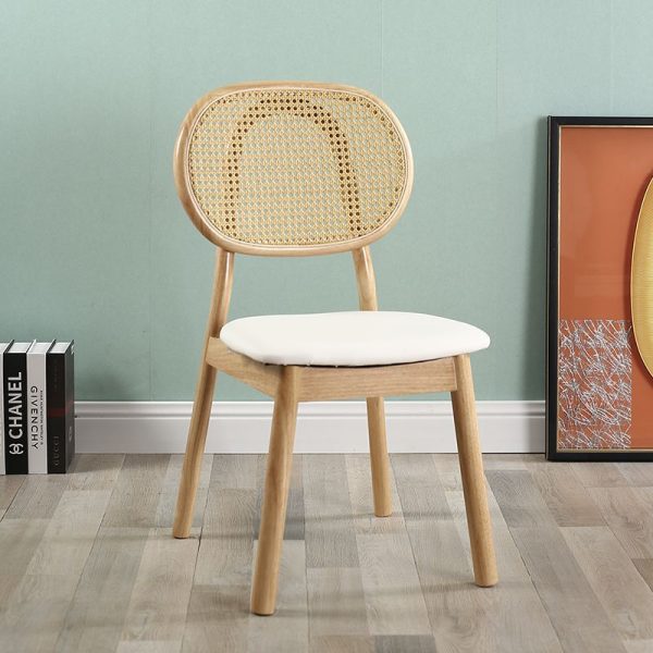 Contemporary Scandinavian Square Rubberwood Rattan Dining Chair Backrest For Dining Room - Image 10