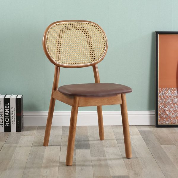 Contemporary Scandinavian Square Rubberwood Rattan Dining Chair Backrest For Dining Room - Image 11