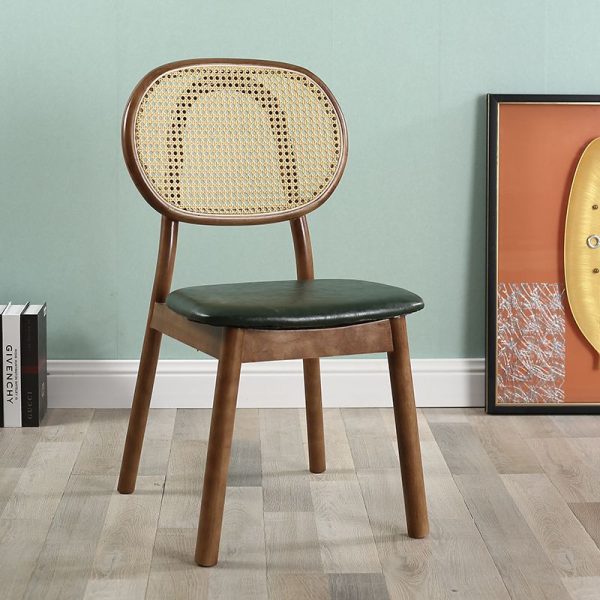 Contemporary Scandinavian Square Rubberwood Rattan Dining Chair Backrest For Dining Room - Image 12