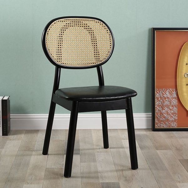 Contemporary Scandinavian Square Rubberwood Rattan Dining Chair Backrest For Dining Room - Image 13