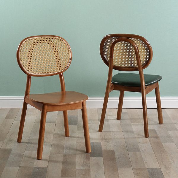 Contemporary Scandinavian Square Rubberwood Rattan Dining Chair Backrest For Dining Room - Image 14