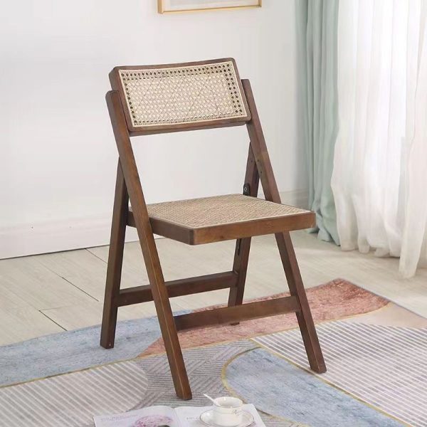 Contemporary Boho Rattan Wood Dining Chair Backrest Armless For Dining Room - Image 2