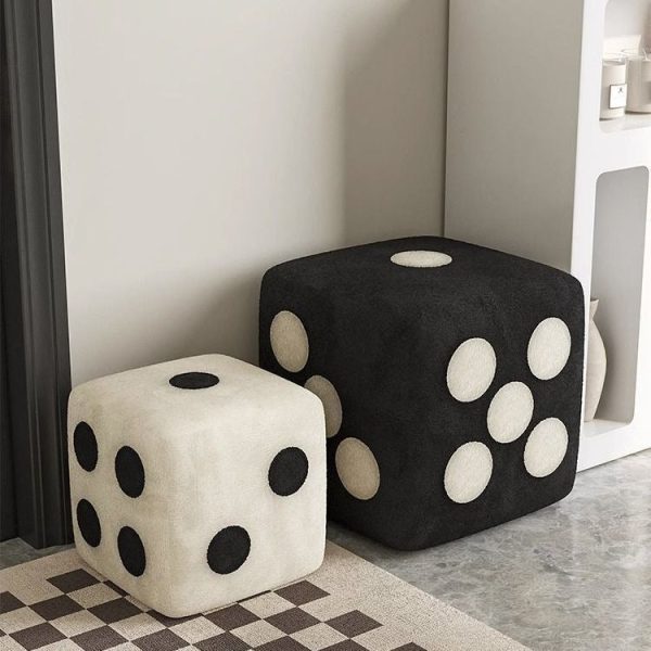 Contemporary Creative Cube Dice Lambswool Wood Chair Backless Armless For Living Room - Image 3