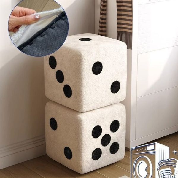 Contemporary Creative Cube Dice Lambswool Wood Chair Backless Armless For Living Room - Image 11