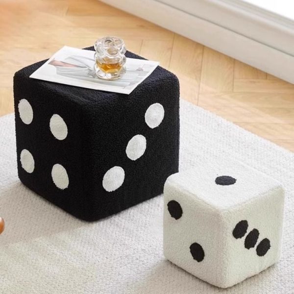 Contemporary Creative Cube Dice Lambswool Wood Chair Backless Armless For Living Room - Image 16