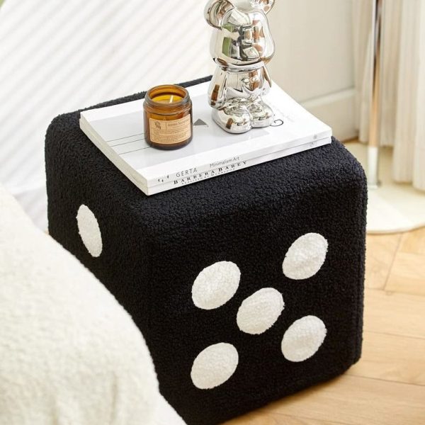 Contemporary Creative Cube Dice Lambswool Wood Chair Backless Armless For Living Room - Image 14