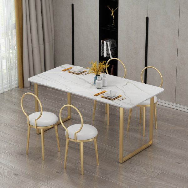 Contemporary Nordic Flannelette Leather Iron Dining Chair Backrest Armless For Dining Room - Image 2
