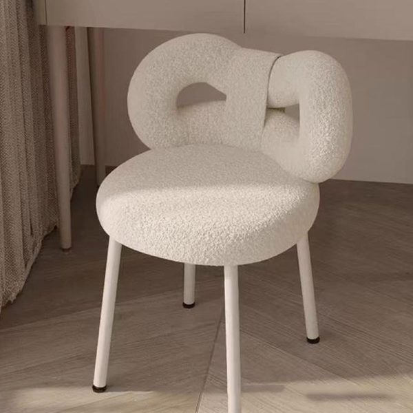 Contemporary Creative Bow Knot Lambswool Iron Vanity Stool Backrest Armless For Bedroom - Image 15