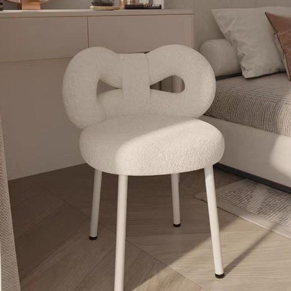 Contemporary Creative Bow Knot Lambswool Iron Vanity Stool Backrest Armless For Bedroom - Image 16