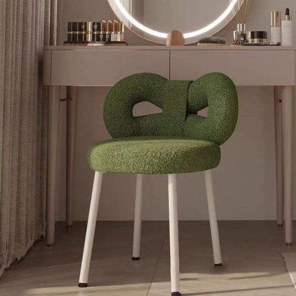 Contemporary Creative Bow Knot Lambswool Iron Vanity Stool Backrest Armless For Bedroom - Image 14