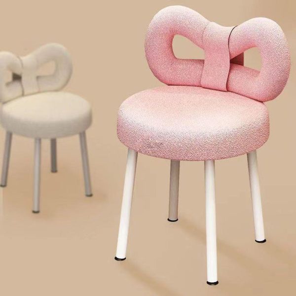 Contemporary Creative Bow Knot Lambswool Iron Vanity Stool Backrest Armless For Bedroom - Image 11