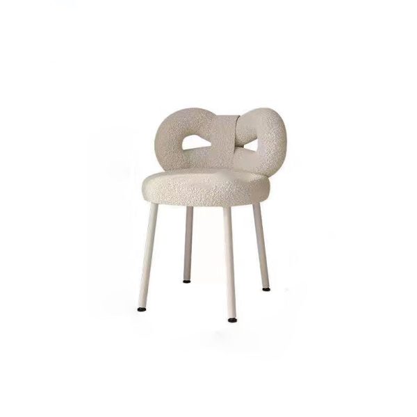 Contemporary Creative Bow Knot Lambswool Iron Vanity Stool Backrest Armless For Bedroom - Image 5