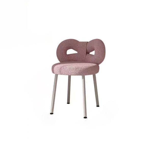 Contemporary Creative Bow Knot Lambswool Iron Vanity Stool Backrest Armless For Bedroom - Image 17