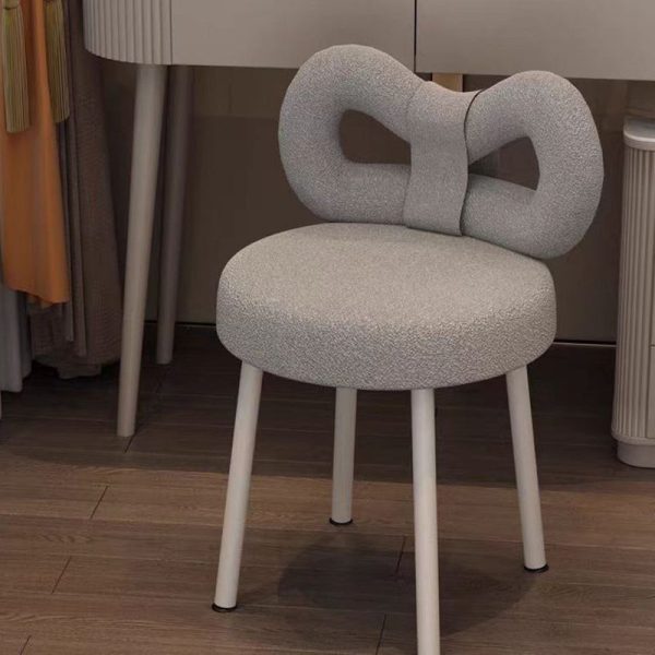 Contemporary Creative Bow Knot Lambswool Iron Vanity Stool Backrest Armless For Bedroom - Image 12