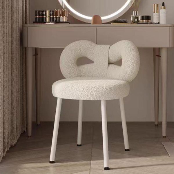 Contemporary Creative Bow Knot Lambswool Iron Vanity Stool Backrest Armless For Bedroom - Image 2