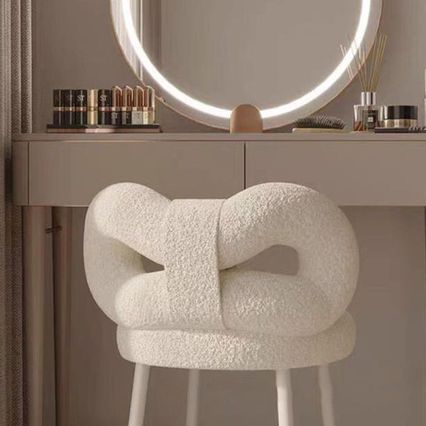 Contemporary Creative Bow Knot Lambswool Iron Vanity Stool Backrest Armless For Bedroom - Image 7