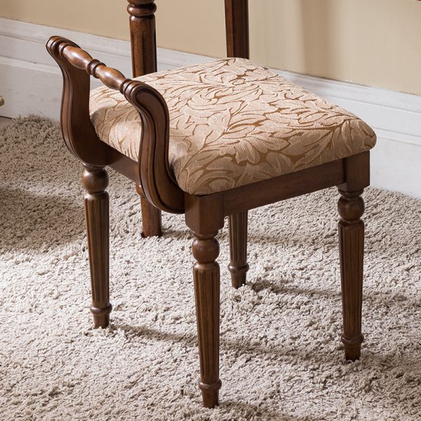Traditional Vintage Fabric Rubber Wood Chair Backrest Armless For Living Room - Image 14