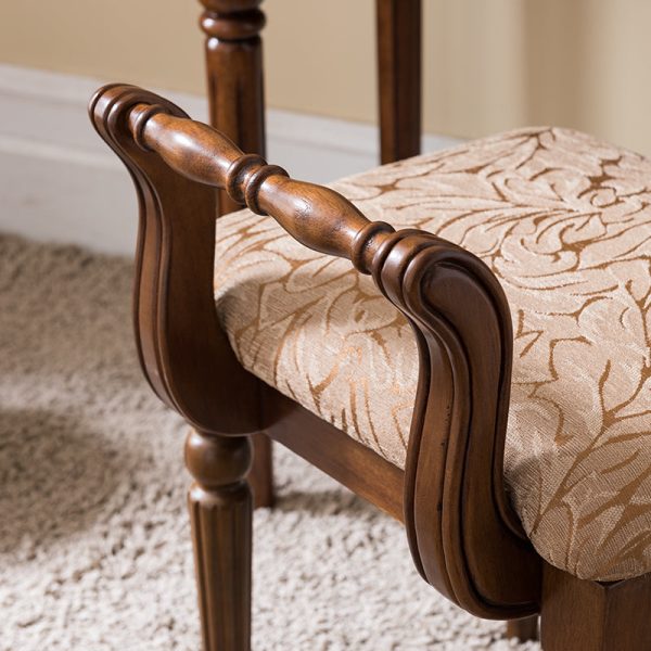 Traditional Vintage Fabric Rubber Wood Chair Backrest Armless For Living Room - Image 5