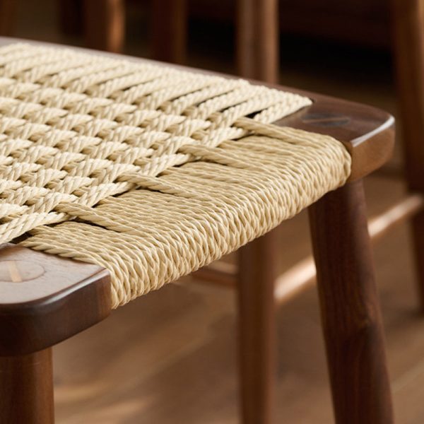 Contemporary Retro Kraft Paper Rope Cherry Wood Dining Chair Backless Armless For Dining Room - Image 9