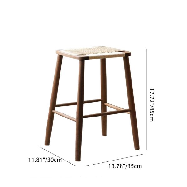 Contemporary Retro Kraft Paper Rope Cherry Wood Dining Chair Backless Armless For Dining Room - Image 4