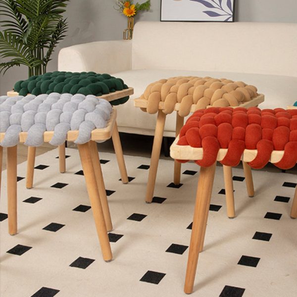 Modern Simplicity Fabric Weaving Wood Footstool Backless Armless For Living Room - Image 9