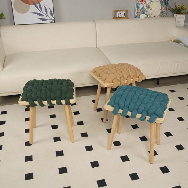 Modern Simplicity Fabric Weaving Wood Footstool Backless Armless For Living Room - Image 2