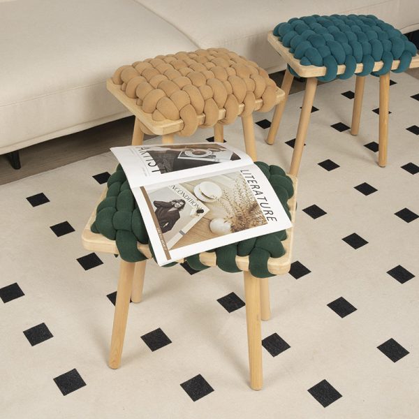 Modern Simplicity Fabric Weaving Wood Footstool Backless Armless For Living Room - Image 8