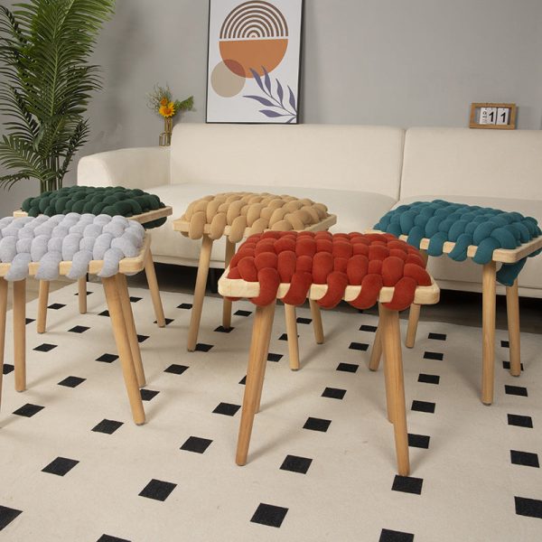 Modern Simplicity Fabric Weaving Wood Footstool Backless Armless For Living Room - Image 3