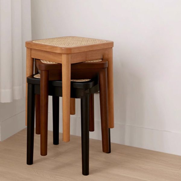 Contemporary Boho Rattan Solid Wood Dining Chair Backless Armless For Dining Room - Image 11