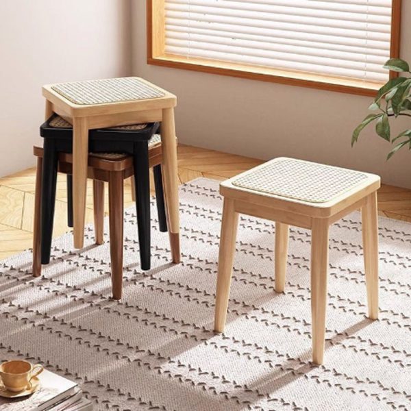 Contemporary Boho Rattan Solid Wood Dining Chair Backless Armless For Dining Room - Image 9