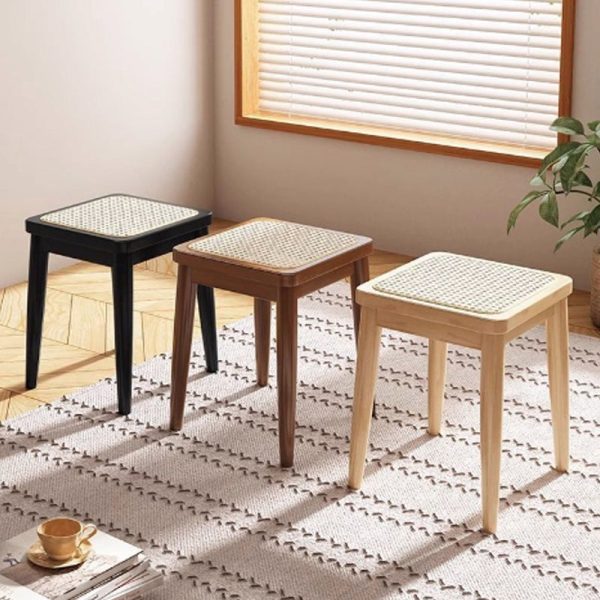 Contemporary Boho Rattan Solid Wood Dining Chair Backless Armless For Dining Room - Image 10