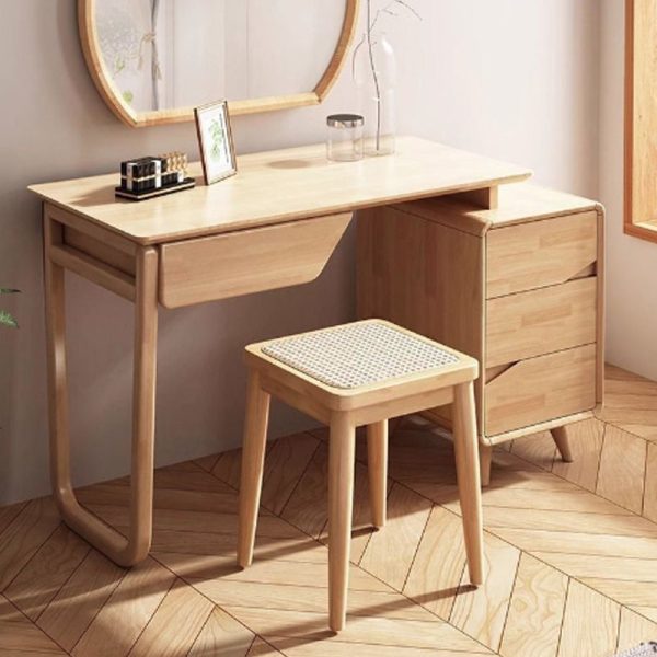 Contemporary Boho Rattan Solid Wood Dining Chair Backless Armless For Dining Room - Image 3